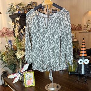 West Kei Leaf Print Blouse - Gray and White